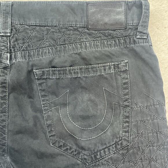 True Religion Dean Geo Quilted Gray Chino Straight Leg Jeans Pants 36/32.5 Taper - Picture 9 of 11